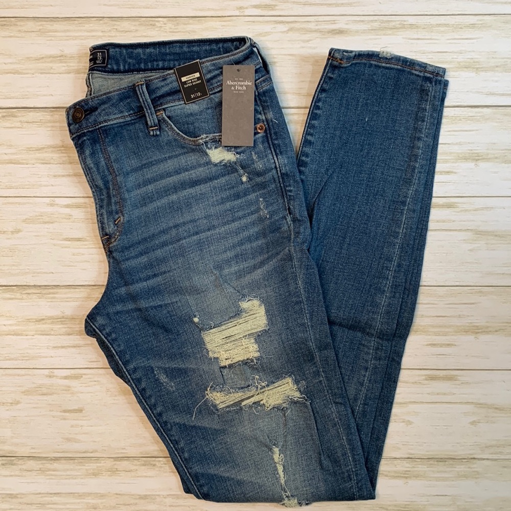 Abercrombie & Fitch Blue Distressed Skinny Jeans